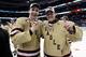 TAMPA, FL - APRIL 05: Most Outstanding Player goalie Parker Milner #35 (right) of the Boston College Eagles stands with defenseman Patrick Wey #6 after defeating the Ferris State Bulldogs during the NCAA Division 1 Men's Hockey Championship Game at the Tampa Bay Times Forum on April 7, 2012 in Tampa, Florida. (Photo by J. Meric/Getty Images)