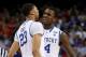 NEW ORLEANS, LA - APRIL 02: Anthony Davis #23 and Michael Kidd-Gilchrist #14 of the Kentucky Wildcats react late in the second half while taking on the Kansas Jayhawks in the National Championship Game of the 2012 NCAA Division I Men's Basketball Tournament at the Mercedes-Benz Superdome on April 2, 2012 in New Orleans, Louisiana. (Photo by Jeff Gross/Getty Images)