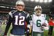 FOXBORO, MA - JANUARY 16: Tom Brady #12 of the New England Patriots and Mark Sanchez #6 of the New York Jets walk off the field after the Jets defeated the Patriots 28 to 21 their 2011 AFC divisional playoff game at Gillette Stadium on January 16, 2011 in Foxboro, Massachusetts. (Photo by Al Bello/Getty Images)