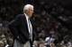 SAN ANTONIO, TX - APRIL 27: Head coach Gregg Popovich of the San Antionio Spurs looks on against the Memphis Grizzlies in Game Five of the Western Conference Quarterfinals in the 2011 NBA Playoffs on April 27, 2011 at AT&T Center in San Antonio, Texas. NOTE TO USER: User expressly acknowledges and agrees that, by downloading and or using this photograph, User is consenting to the terms and conditions of the Getty Images License Agreement. (Photo by Jed Jacobsohn/Getty Images)