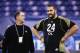 INDIANAPOLIS, IN - FEBRUARY 25: Offensive lineman Matt Kalil of USC talks with San Francisco 49ers offensive line coach Mike Solari during the 2012 NFL Combine at Lucas Oil Stadium on February 25, 2012 in Indianapolis, Indiana. (Photo by Joe Robbins/Getty Images)