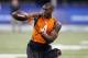 INDIANAPOLIS, IN - FEBRUARY 26: Wide receiver Justin Blackmon of Oklahoma State catches a pass during the 2012 NFL Combine at Lucas Oil Stadium on February 26, 2012 in Indianapolis, Indiana. (Photo by Joe Robbins/Getty Images)