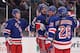 NEW YORK, NY - APRIL 07: Brian Boyle #22 (second from left) of the New York Rangers celebrates his goal with teammates against the Washington Capitals at Madison Square Garden on April 7, 2012 in New York City. (Photo by Nick Laham/Getty Images)