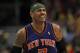 CHICAGO, IL - APRIL 10: Carmelo Anthony #7 of the New York Knicks reacts after turning the ball over against the Chicago Bulls at the United Center on April 10, 2012 in Chicago, Illinois. The Bulls defeated the Knicks 98-86. NOTE TO USER: User expressly acknowledges and agrees that, by downloading and or using this photograph, User is consenting to the terms and conditions of the Getty Images License Agreement. (Photo by Jonathan Daniel/Getty Images)