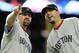 PHOENIX, AZ - JULY 12: American League All-Star Kevin Youkilis #20 of the Boston Red Sox and American League All-Star Josh Beckett #19 of the Boston Red Sox look on before the start of the 82nd MLB All-Star Game at Chase Field on July 12, 2011 in Phoenix, Arizona. (Photo by Jeff Gross/Getty Images)