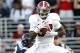 OXFORD, MS - OCTOBER 15: Defensive back Robert Lester #37 of the Alabama Crimson Tide intercepts a pass intended for wide receiver Nickolas Brassell #2 of the Mississippi Rebels in the second quarter of an NCAA college football game on October 15, 2011 at Vaught-Hemingway Stadium in Oxford, Mississippi. (Photo by Butch Dill/Getty Images)