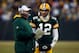 GREEN BAY, WI - JANUARY 15: Head coach Mike McCarthy of the Green Bay Packers talks with Aaron Rodgers #12 on the sidelines against the New York Giants during their NFC Divisional playoff game at Lambeau Field on January 15, 2012 in Green Bay, Wisconsin. (Photo by Scott Boehm/Getty Images)