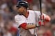 ARLINGTON, TX - AUGUST 25: Carl Crawford #13 of the Boston Red Sox waits for the pitch from Alexi Ogando #41 of the Texas Rangers during the game at Rangers Ballpark in Arlington on August 25, 2011 in Arlington, Texas. (Photo by Rick Yeatts/Getty Images)