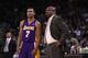 OAKLAND, CA - MARCH 27: Ramon Sessions #7 of the Los Angeles Lakers talks to head coach Mike Brown during their game against the Golden State Warriors at Oracle Arena on March 27, 2012 in Oakland, California. NOTE TO USER: User expressly acknowledges and agrees that, by downloading and or using this photograph, User is consenting to the terms and conditions of the Getty Images License Agreement. (Photo by Ezra Shaw/Getty Images)