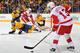 NASHVILLE, TN - APRIL 11: Shea Weber #6 of the Nashville Predators slides to block a shooting lane in front of Pavel Datsyuk #13 of the Detroit Red Wings in Game One of the Western Conference Quarterfinals during the 2012 NHL Stanley Cup Playoffs at the Bridgestone Arena on April 11, 2012 in Nashville, Tennessee. (Photo by Frederick Breedon/Getty Images)
