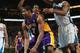 NEW ORLEANS, LA - APRIL 09: Andrew Bynum #17 of the Los Angeles Lakers drives the ball around Carl Landry #24 of the New Orleans Hornets at New Orleans Arena on April 9, 2012 in New Orleans, Louisiana. NOTE TO USER: User expressly acknowledges and agrees that, by downloading and or using this photograph, User is consenting to the terms and conditions of the Getty Images License Agreement. (Photo by Chris Graythen/Getty Images)