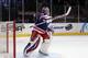 Henrik Lundqvist celebrates his team's Game 1 victory over the Ottawa Senators last night.