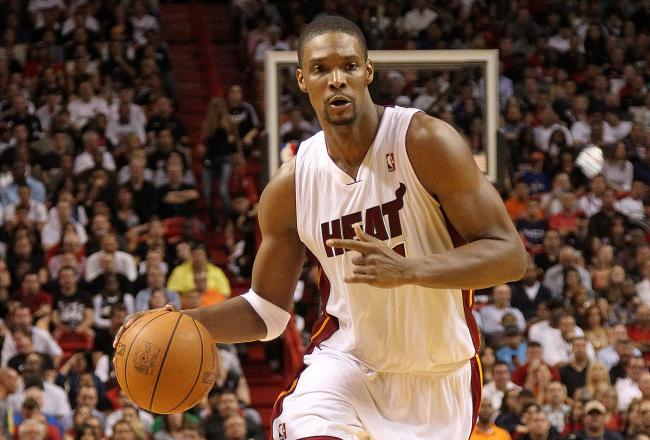 In spite of a depleted Knicks front line Chris Bosh has just six points and five rebounds in the first half.