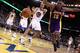 OAKLAND, CA - MARCH 27: Richard Jefferson #44 of the Golden State Warriors and Metta World Peace #15 of the Los Angeles Lakers go for the ball as it goes out of bounds at Oracle Arena on March 27, 2012 in Oakland, California. NOTE TO USER: User expressly acknowledges and agrees that, by downloading and or using this photograph, User is consenting to the terms and conditions of the Getty Images License Agreement. (Photo by Ezra Shaw/Getty Images)