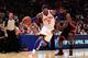 NEW YORK, NY - APRIL 15: (L) Carmelo Anthony #7 of the New York Knicks drives against (R) LeBron James #6 of the Miami Heat at Madison Square Garden on April 15, 2012 in New York City. NOTE TO USER: User expressly acknowledges and agrees that, by downloading and/or using this Photograph, user is consenting to the terms and conditions of the Getty Images License Agreement. (Photo by Chris Trotman/Getty Images)