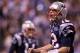 INDIANAPOLIS, IN - FEBRUARY 05: Quarterback Tom Brady #12 of the New England Patriots reacts after a play against the New York Giants during Super Bowl XLVI at Lucas Oil Stadium on February 5, 2012 in Indianapolis, Indiana. (Photo by Elsa/Getty Images)