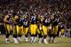 PITTSBURGH - JANUARY 11: (L-R) Heath Miller #83, Willie Colon #74, Carey Davis, #38, Darnell Stapleton #72, Justin Hartwig #62 and Max Starks #78 of the Pittsburgh Steelers break the offensive huddle against the San Diego Chargers during their AFC Divisional Playoff Game on January 11, 2009 at Heinz Field in Pittsburgh, Pennsylvania. Steelers won 35-24. (Photo by Chris Graythen/Getty Images)