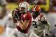 MIAMI, FL - JANUARY 03: Coby Fleener #82 of the Stanford Cardinal scores a 58-yard tochdown reception in the fourth quarter against Davon Morgan #2 of the Virginia Tech Hokies during the 2011 Discover Orange Bowl at Sun Life Stadium on January 3, 2011 in Miami, Florida. (Photo by Streeter Lecka/Getty Images)