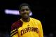 NEWARK, NJ - MARCH 19: Kyrie Irving #2 of the Cleveland Cavaliers looks on during warm ups against the New Jersey Nets at Prudential Center on March 19, 2012 in Newark, New Jersey. NOTE TO USER: User expressly acknowledges and agrees that, by downloading and or using this photograph, User is consenting to the terms and conditions of the Getty Images License Agreement. (Photo by Chris Chambers/Getty Images)