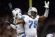NEW ORLEANS, LA - JANUARY 07: Justin Durant #52 and Willie Young #79 of the Detroit Lions celebrate after a play against the New Orleans Saints during their 2012 NFC Wild Card Playoff game at Mercedes-Benz Superdome on January 7, 2012 in New Orleans, Louisiana. (Photo by Ronald Martinez/Getty Images)