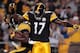 PITTSBURGH - AUGUST 18: Antonio Brown #84 and Mike Wallace #17 of the Pittsburgh Steelers celebrate after Brown's touchdown against the Philadelphia Eagles during the preseason game on August 18, 2011 at Heinz Field in Pittsburgh, Pennsylvania. (Photo by Jared Wickerham/Getty Images)
