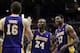 LOS ANGELES, CA - APRIL 04: Kobe Bryant #24 of the Los Angeles Lakers celebrates with Andrew Bynum #17 and Pau Gasol #16 during the game against the Los Angeles Clippers at Staples Center on April 4, 2012 in Los Angeles, California. NOTE TO USER: User expressly acknowledges and agrees that, by downloading and or using this photograph, User is consenting to the terms and conditions of the Getty Images License Agreement. (Photo by Harry How/Getty Images)