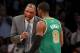 LOS ANGELES, CA - MARCH 11: Head coach Doc Rivers of the Boston Celtics talks with Rajon Rondo #5 during the game against the Los Angeles Lakers at Staples Center on March 11, 2012 in Los Angeles, California. The Lakers won 97-94. NOTE TO USER: User expressly acknowledges and agrees that, by downloading and or using this photograph, User is consenting to the terms and conditions of the Getty Images License Agreement. (Photo by Stephen Dunn/Getty Images)