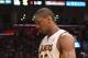 LOS ANGELES, CA - APRIL 22: Metta World Peace #15 of the Los Angeles Lakers leaves the court after being ejected for hitting James Harden #13 of the Oklahoma City Thunder at Staples Center on April 22, 2012 in Los Angeles, California. The Lakers won 114-106 in double overtime. NOTE TO USER: User expressly acknowledges and agrees that, by downloading and or using this photograph, User is consenting to the terms and conditions of the Getty Images License Agreement. (Photo by Stephen Dunn/Getty Images)