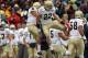 EL PASO, TX - DECEMBER 30: Safety Harrison Smith #22 celebrates a pass interception with Robert Blanton #12 of the Notre Dame Fighting Irish during play against the Miami Hurricanes at Sun Bowl on December 30, 2010 in El Paso, Texas. (Photo by Ronald Martinez/Getty Images)