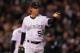DENVER, CO - APRIL 17: Starting pitcher Jamie Moyer #50 of the Colorado Rockies gestures as he works against the San Diego Padres at Coors Field on April 17, 2012 in Denver, Colorado. Moyer became the oldest player in the major leagues to record a win as the Rockies defeated the Padres 5-3. (Photo by Doug Pensinger/Getty Images)