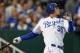 KANSAS CITY, MO - APRIL 21: First baseman Eric Hosmer #35 of the Kansas City Royals hits a home run in the fifth inning of a game against the Toronto Blue Jays at Kauffman Stadium on April 21, 2012 in Kansas City, Missouri. (Photo by Tim Umphrey/Getty Images)