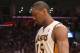 LOS ANGELES, CA - APRIL 22: Metta World Peace #15 of the Los Angeles Lakers leaves the court after being ejected for hitting James Harden #13 of the Oklahoma City Thunder at Staples Center on April 22, 2012 in Los Angeles, California. The Lakers won 114-106 in double overtime. NOTE TO USER: User expressly acknowledges and agrees that, by downloading and or using this photograph, User is consenting to the terms and conditions of the Getty Images License Agreement. (Photo by Stephen Dunn/Getty Images)