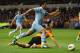 WOLVERHAMPTON, ENGLAND - APRIL 22: Sergio Aguero of Manchester City battles with Richard Stearman of Wolves during the Barclays Premier League match between Wolverhampton Wanderers and Manchester City at Molineux on April 22, 2012 in Wolverhampton, England. (Photo by Jamie McDonald/Getty Images)