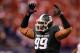 INDIANAPOLIS, IN - DECEMBER 03: Jerel Worthy #99 of the Michigan State Spartans reacts against the Wisconsin Badgers during the Big 10 Conference Championship Game at Lucas Oil Stadium on December 3, 2011 in Indianapolis, Indiana. (Photo by Gregory Shamus/Getty Images)