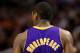 PHOENIX, AZ - FEBRUARY 19: Detail of the jersey worn by Metta World Peace #15 of the Los Angeles Lakers during the NBA game against the Phoenix Suns at US Airways Center on February 19, 2012 in Phoenix, Arizona. The Suns defeated the Lakers 102-90. NOTE TO USER: User expressly acknowledges and agrees that, by downloading and or using this photograph, User is consenting to the terms and conditions of the Getty Images License Agreement. (Photo by Christian Petersen/Getty Images)