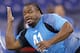 INDIANAPOLIS, IN - FEBRUARY 27: Defensive lineman Dontari Poe of Memphis takes part in a drill during the 2012 NFL Combine at Lucas Oil Stadium on February 27, 2012 in Indianapolis, Indiana. (Photo by Joe Robbins/Getty Images)