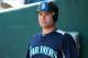 MESA, AZ - MARCH 8: Jesus Montero #63 of the Seattle Mariners looks on during the game against the Chicago Cubs at HoHoKam Stadium on March 8, 2012 in Mesa, Arizona. (Photo by Rob Tringali/Getty Images)
