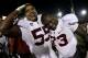 LOS ANGELES, CA - OCTOBER 29: Offensive tackles Jonathan Martin #54 and Cameron Fleming #73 of the Stanford Cardinal celebrate after the game with the USC Trojans at the Los Angeles Memorial Coliseum on October 29, 2011 in Los Angeles, California. Stanford won 56-48 in three overtimes. (Photo by Stephen Dunn/Getty Images)