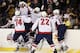 BOSTON, MA - APRIL 25: Joel Ward #42 of the Washington Capitals is congratulated after he scored the game winning goal against the Boston Bruins in Game Seven of the Eastern Conference Quarterfinals during the 2012 NHL Stanley Cup Playoffs at TD Garden on April 25, 2012 in Boston, Massachusetts. The Washington Capitals defeated the Boston Bruins 2-1 in overtime. (Photo by Elsa/Getty Images)