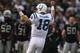 OAKLAND, CA - DECEMBER 26: Peyton Manning #18 of the Indianapolis Colts celebrates after a throwing a touchdown against the Oakland Raiders during an NFL game at Oakland-Alameda County Coliseum on December 26, 2010 in Oakland, California. (Photo by Jed Jacobsohn/Getty Images)