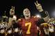 LOS ANGELES, CA - NOVEMBER 26: Quarterback Matt Barkley #7 of the USC Trojans celebrates following the game against the UCLA Bruins at Los Angeles Memorial Coliseum on November 26, 2011 in Los Angeles, California. USC defeated UCLA 50-0. (Photo by Jeff Gross/Getty Images)