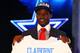 NEW YORK, NY - APRIL 26: Morris Claiborne (R)from LSU holds up a jersey as he stands on stage after he was selected #6 overall by the Dallas Cowboys in the first round of during the 2012 NFL Draft at Radio City Music Hall on April 26, 2012 in New York City. (Photo by Al Bello/Getty Images)