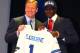 NEW YORK, NY - APRIL 26: Morris Claiborne (R)from LSU holds up a jersey as he stands on stage with NFL Commissioner Roger Goodell after he was selected #6 overall by the Dallas Cowboys in the first round of during the 2012 NFL Draft at Radio City Music Hall on April 26, 2012 in New York City. (Photo by Al Bello/Getty Images)