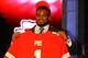 NEW YORK, NY - APRIL 26: Dontari Poe of Memphis holds up a jersey as he stands on stage after he was selected #11 overall by the Kansas City Chiefs in the first round of the 2012 NFL Draft at Radio City Music Hall on April 26, 2012 in New York City. (Photo by Al Bello/Getty Images)