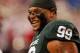 INDIANAPOLIS, IN - DECEMBER 03: Jerel Worthy #99 of the Michigan State Spartans looks on against the Wisconsin Badgers during the Big 10 Conference Championship Game at Lucas Oil Stadium on December 3, 2011 in Indianapolis, Indiana. (Photo by Gregory Shamus/Getty Images)