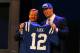 NEW YORK, NY - APRIL 26: Andrew Luck (R) from Stanford holds up a jersey as he stands on stage with NFL Commissioner Roger Goodell after Luck was selected #1 overall by the Indianapolis Colts in the first round of the 2012 NFL Draft at Radio City Music Hall on April 26, 2012 in New York City. (Photo by Al Bello/Getty Images)