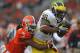 CHAMPAIGN, IL - NOVEMBER 12: Kevin Koger #86 of the Michigan Wolverines is caught by Tavon Wilson #3 of the Illinois Fighting Illini after catching a pass for a first down at Memorial Stadium on November 12, 2011 in Champaign, Illinois. (Photo by Jonathan Daniel/Getty Images)