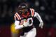 BLACKSBURG, VA - OCTOBER 1: Cornerback Jayron Hosley #20 of the Virginia Tech University Hokies returns the ball after an interception against the Clemson University Tigers on October 1, 2011 at Lane Stadium in Blacksburg, Virginia. (Photo by Ned Dishman/Getty Images)