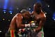 ATLANTIC CITY, NJ - APRIL 28: Bernard Hopkins (black trunks) and Chad Dawson (grey trunks) trade punches during their WBC & Ring Magazine Light Heavyweight Title fight at Boardwalk Hall Arena on April 28, 2012 in Atlantic City, New Jersey. (Photo by Al Bello/Getty Images)
