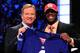 NEW YORK, NY - APRIL 28: NFL Commissioner Roger Goodell (L) poses for a photo with Prince Amukamara, #19 overall pick by the New York Giants, on stage during the 2011 NFL Draft at Radio City Music Hall on April 28, 2011 in New York City. (Photo by Chris Trotman/Getty Images)